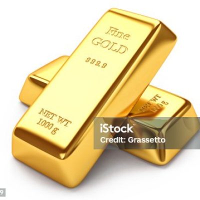 Gold ingots isolated on white background